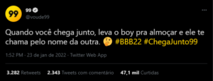 Tweet da @voude99 por conta de Rodrigo do BBB22